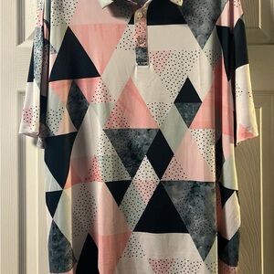 Geometric Pattern Polo Shirt - Pink and Black